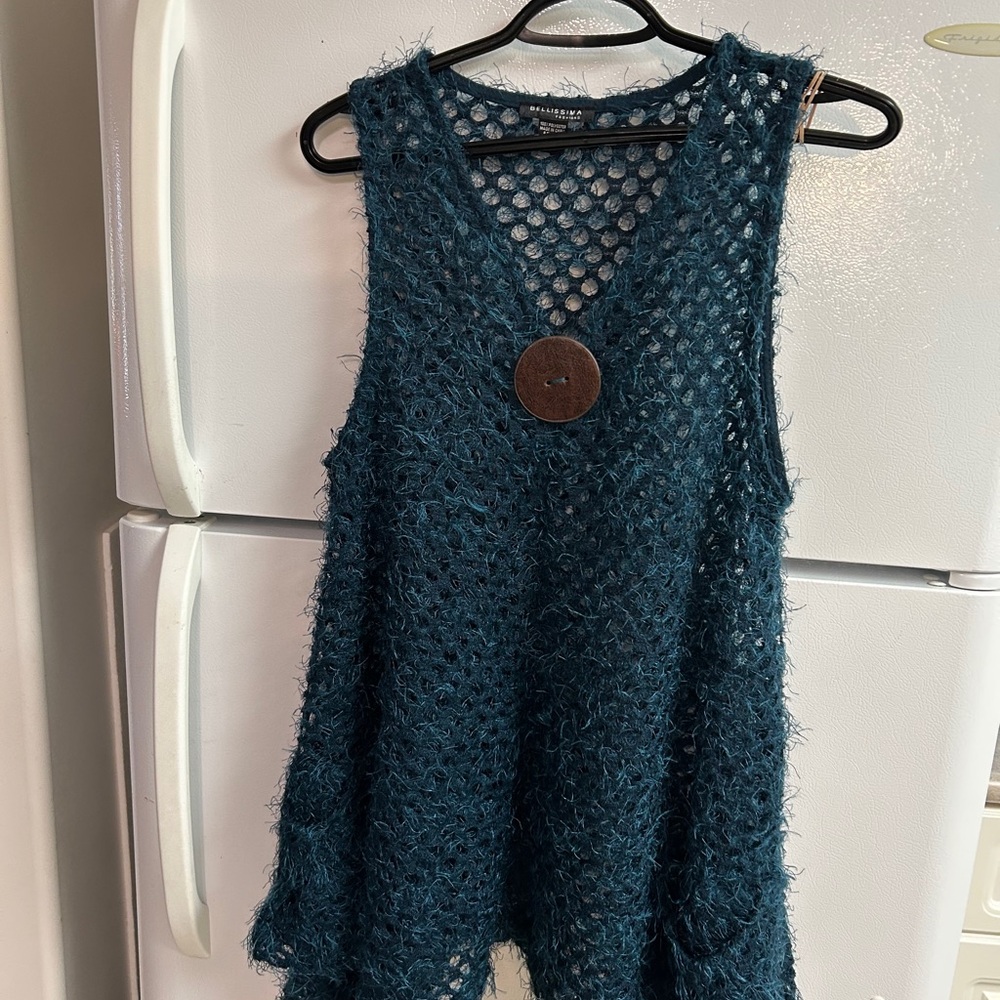 Teal Mohair like Sleeveless Top
with Button Detail Size L